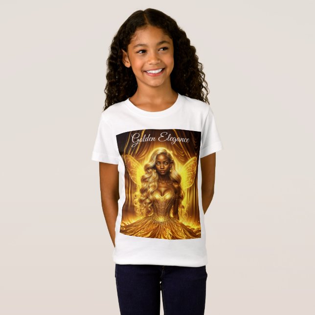Camiseta Princesa fada etérea com aura ouro brilhante (Frente Completa)