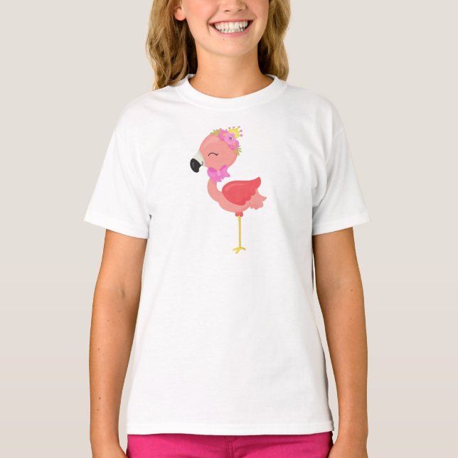 Camiseta Princesa Flamingo, Flores, Flamingo Bonito, Coroa (Frente)