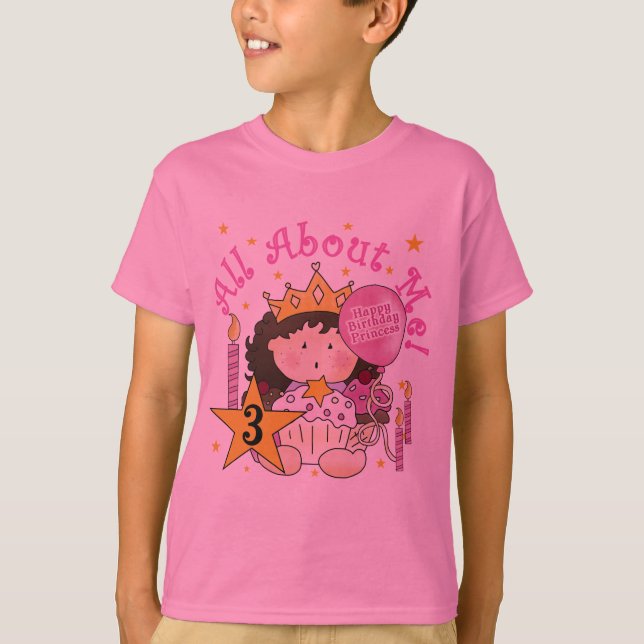 Camiseta Princesa Tudo Sobre Mim aniversário de 3 anos Cami (Frente)