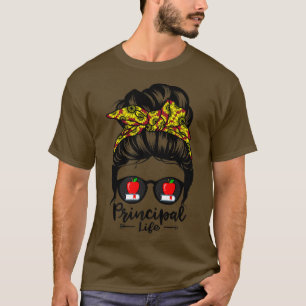 Camiseta Principal Life Messy Bun Hair Engraçado Sunflower