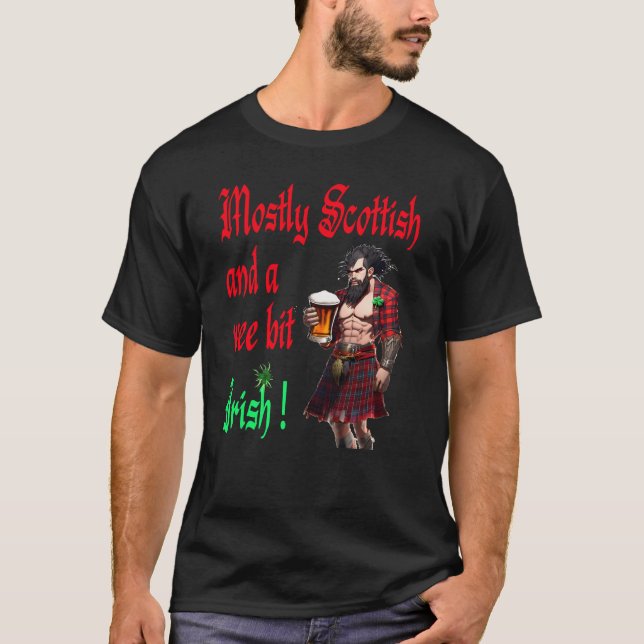 Camiseta Principalmente Escocês E Um Pouco Irlandês Engraça (Frente)