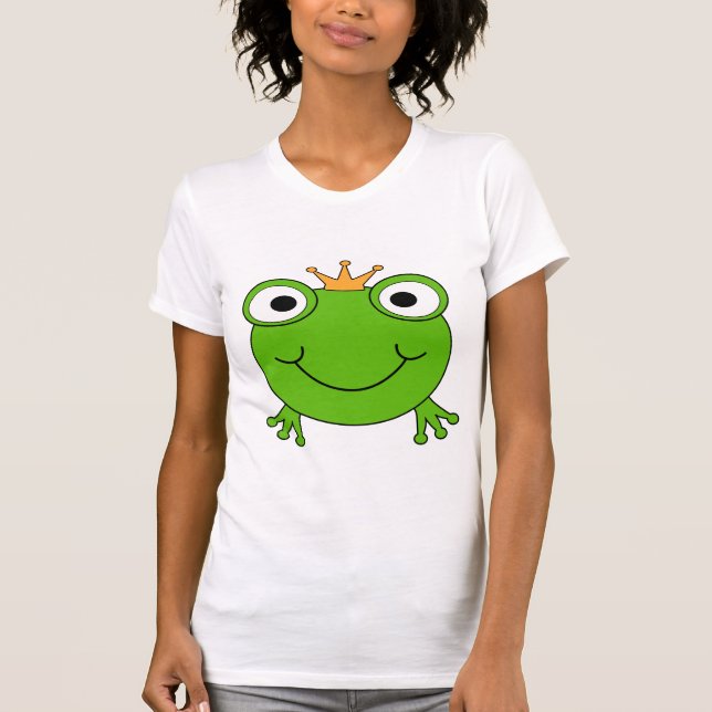 Camiseta Príncipe do sapo. Sapo de sorriso com uma coroa (Frente)