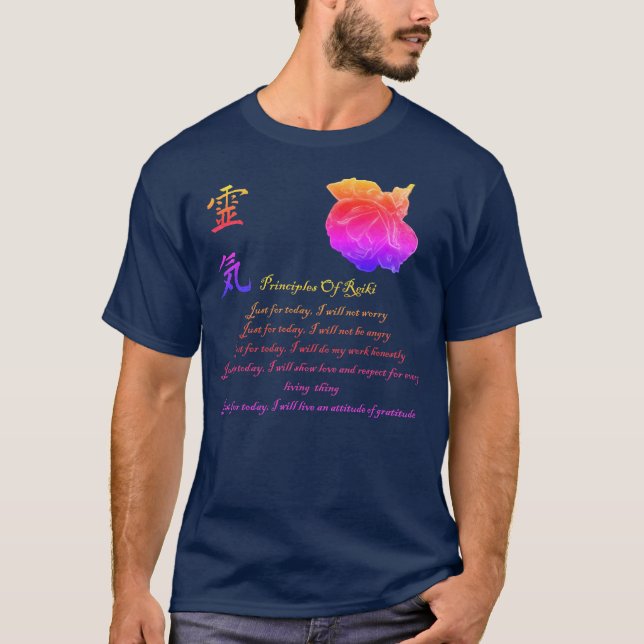 Camiseta Princípios Reiki Apenas Para Hoje O Rainbow (Frente)