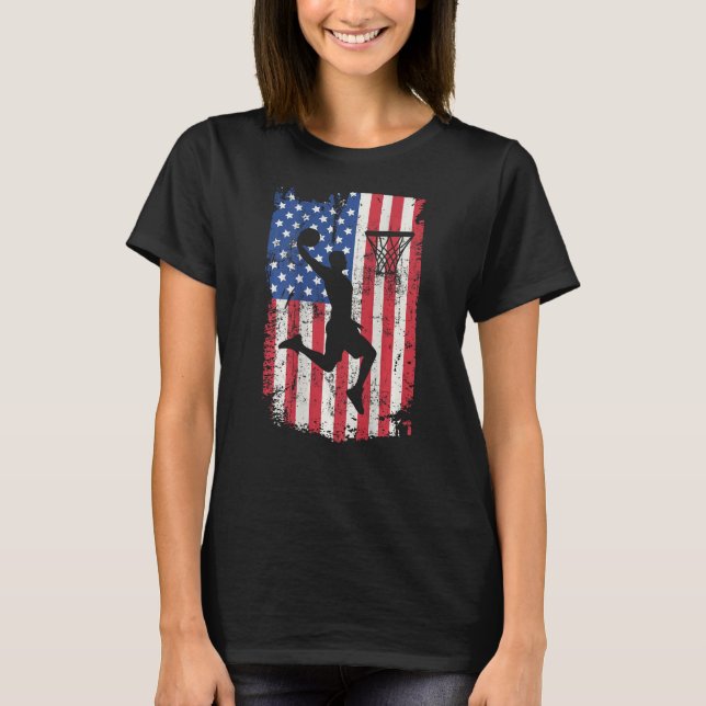 Camiseta Print On Back Basketball USA American Flag 4th Of  (Frente)