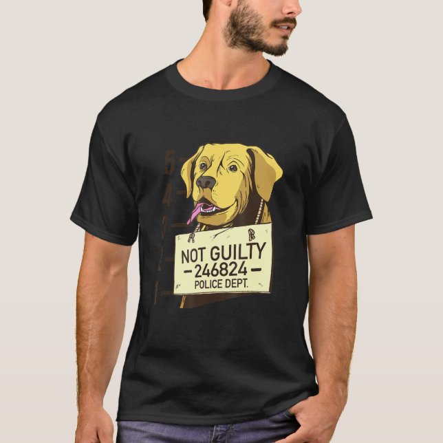 Camiseta Prison Labrador Mugshot dizendo não culpado (Frente)