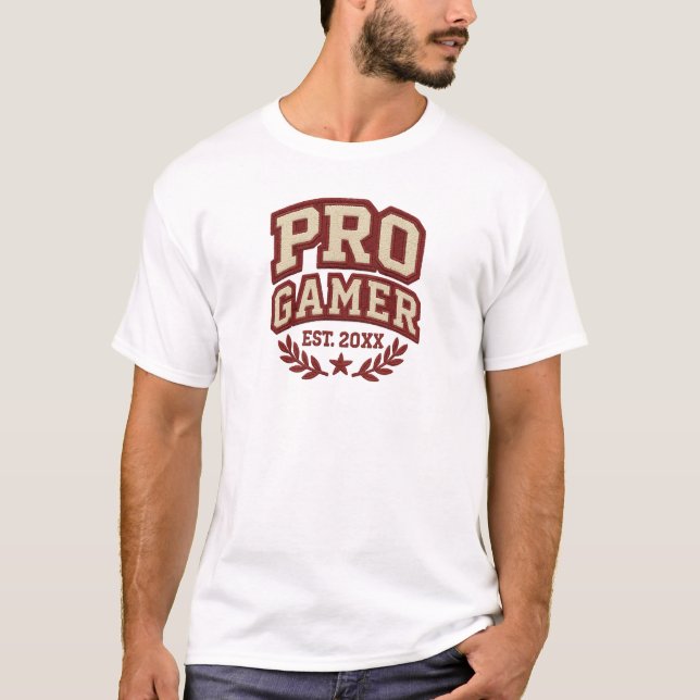 Camiseta PRO GAMER - Estilo de Patch de Chenille Variável (Frente)
