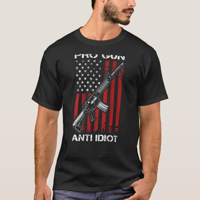 Camiseta Pro Gun Anti-Idiot AR15 USA segundo de Sinalizador (Frente)