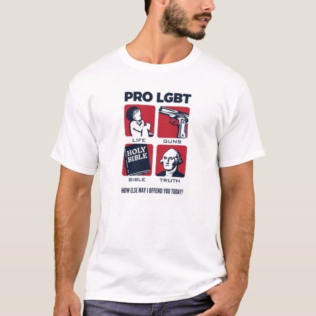 Camiseta Pro LGBT - Vida Pró, Armas, Bíblia, Verdade (Frente)