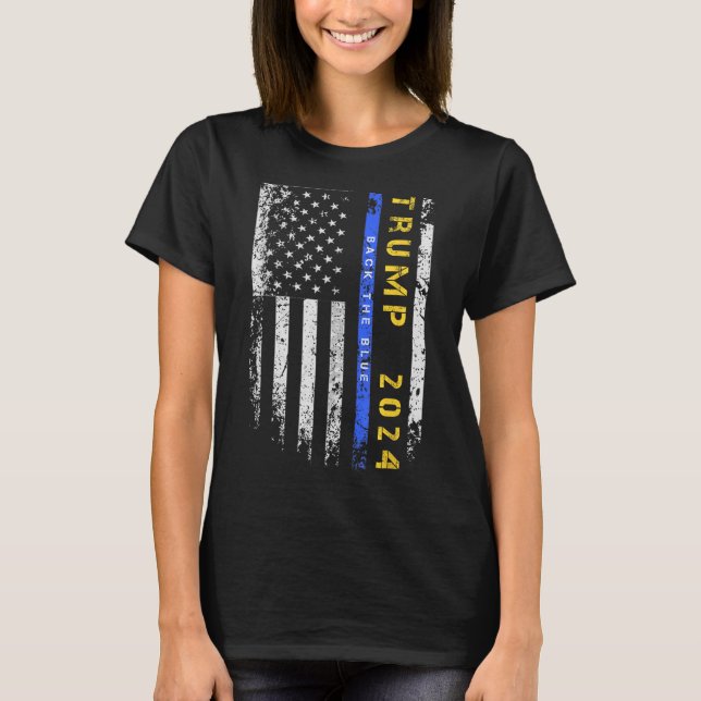 Camiseta Pro Trump 47 2024 Back The Blue Thin Blue Line Ame (Frente)