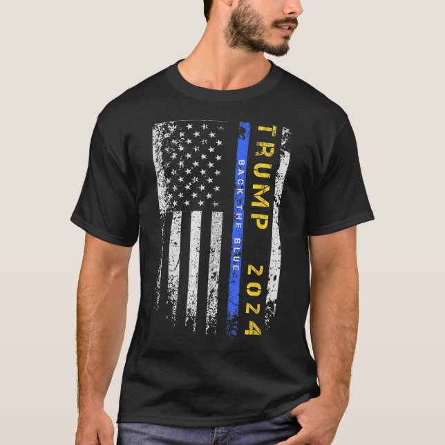 Camiseta Pro Trump 47 2024 Back The Blue Thin Blue Line Ame (Frente)