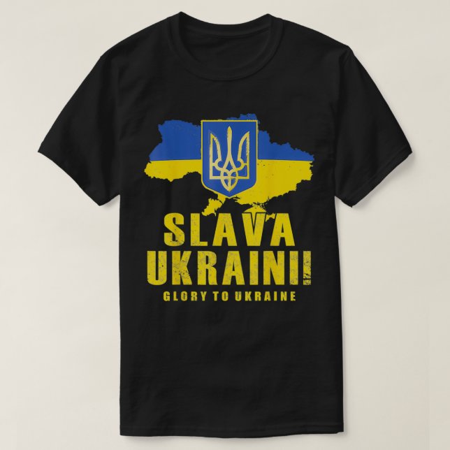 Camiseta Pró-Ucrânia Slava Ucraniano Glória À Ucrânia Emble (Frente do Design)