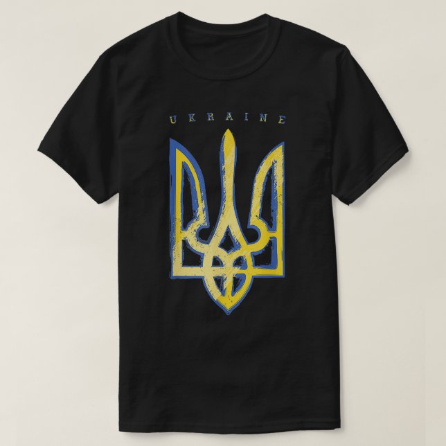 Camiseta Pro Ukraine Support Flag Symbol Ukrainian Trident  (Frente do Design)