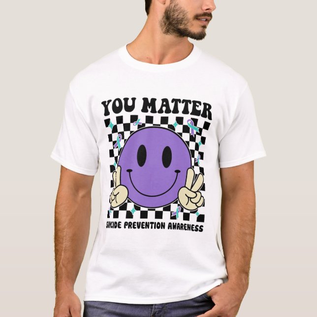 Camiseta Problema Com A Prevenção Suicida De Fita Roxa Teal (Frente)
