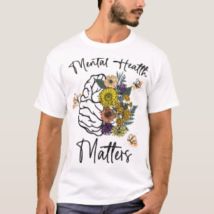 Camiseta Problemas de Saúde Flor Cérebro Mental Saúde Aware