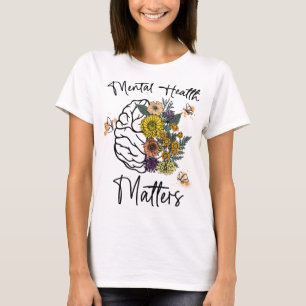 Camiseta Problemas de Saúde Flor Cérebro Mental Saúde Aware