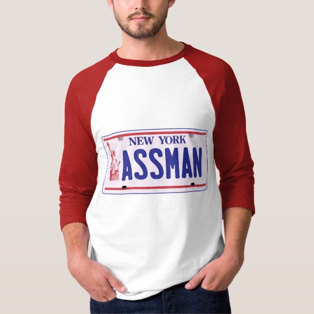 Camiseta Produtos da matrícula de Assman New York (Frente)