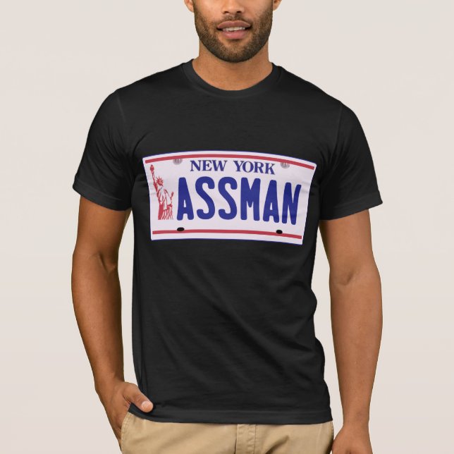 Camiseta Produtos da matrícula de Assman New York (Frente)