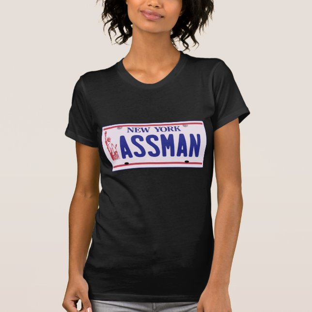 Camiseta Produtos da matrícula de Assman New York (Frente)