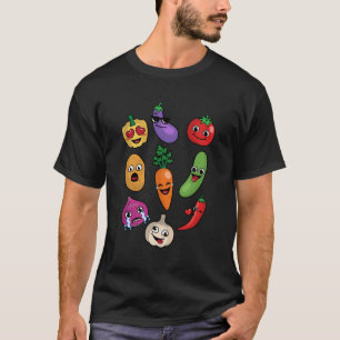 Camiseta Produtos Hortícolas Emojis Cute Veggie Vegan Dons