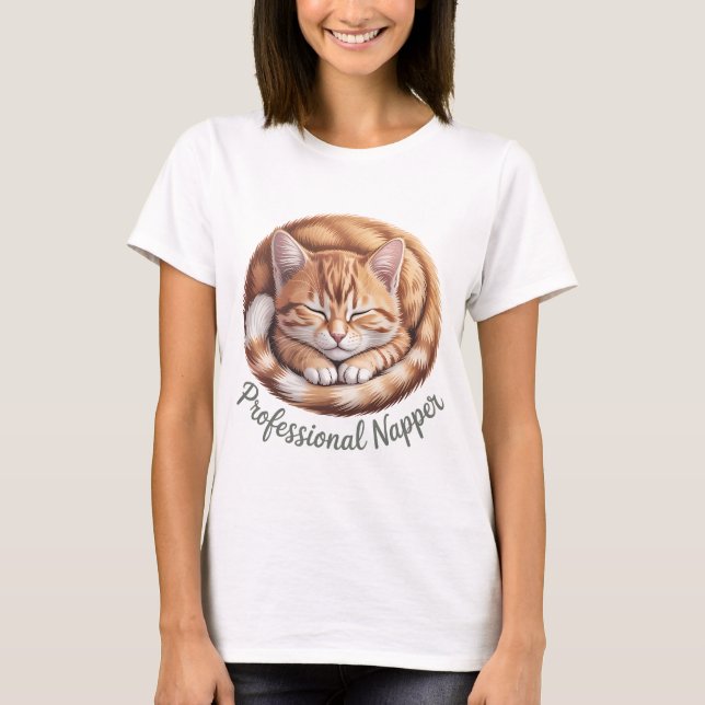 Camiseta Professional Napper Cute Sleeping Orange Cat | Fun (Frente)