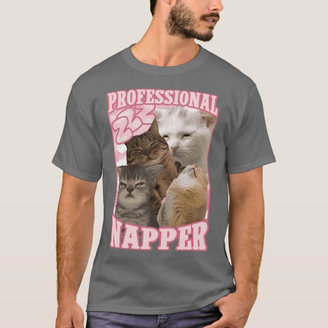 Camiseta professional napper funny cat memes family vintage (Frente)