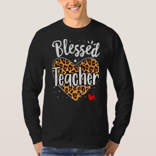 Camiseta Professor abençoado Leopard Heart Kindergarten Pre