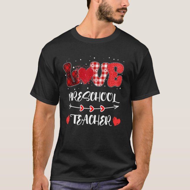 Camiseta Professor Adorável de Pré-Escolas Xadrez do Coraçã (Frente)