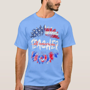 Camiseta Professor Americano 4 De Julho Tie Dye Sunflower