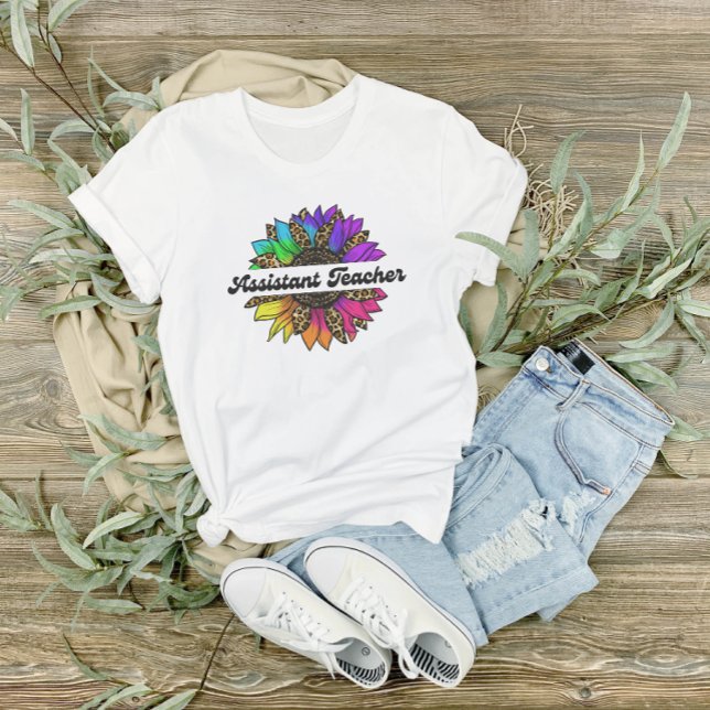 Camiseta Professor assistente Profissão Rainbow Sunflower (Assistant Teacher Profession Rainbow Sunflower T-Shirt Elementary)