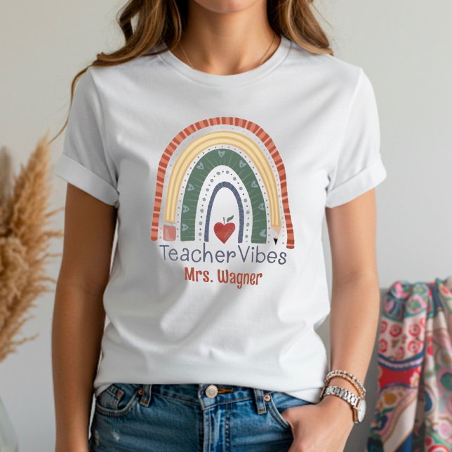 Camiseta Professor Bonito Vibes Rainbow Nome Personalizado (Criador carregado)