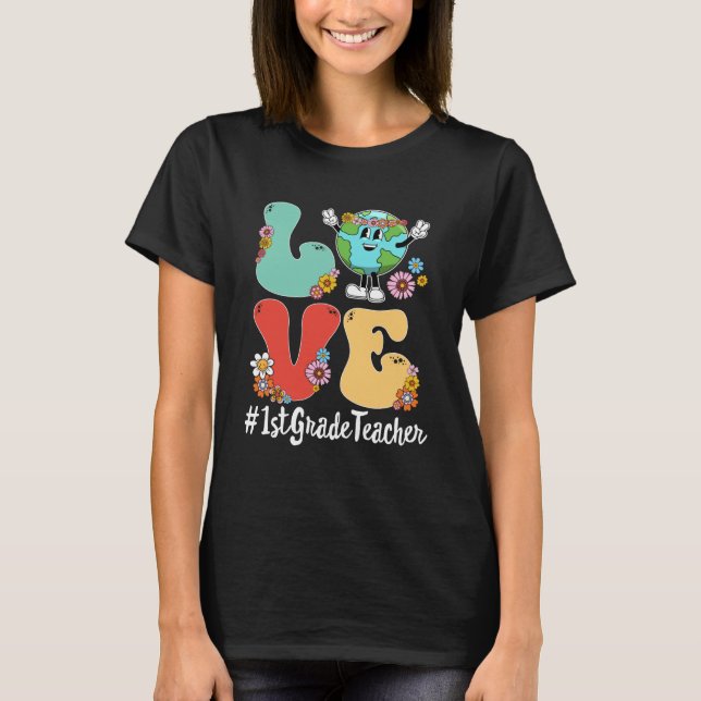 Camiseta Professor da Classe 1rua Retro Love World Earth Da (Frente)
