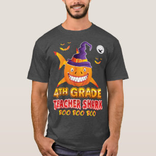 Camiseta Professor de 4.º ano Shark Boo Pumpkin Halloween Q