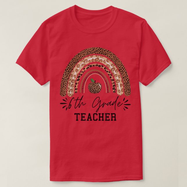Camiseta professor de 6 com arco-íris leopardo com graça (Frente do Design)