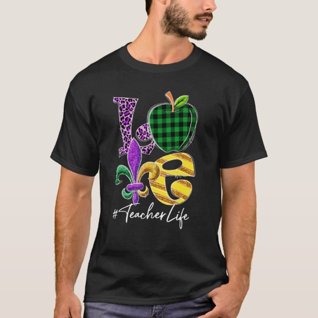 Camiseta Professor de Amor Engraçado Leopard Mardi Gras Car (Frente)
