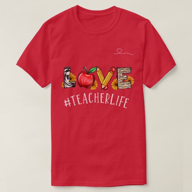 Camiseta Professor de Amor, Vida e Lápis Vermelho de Apple  (Frente do Design)