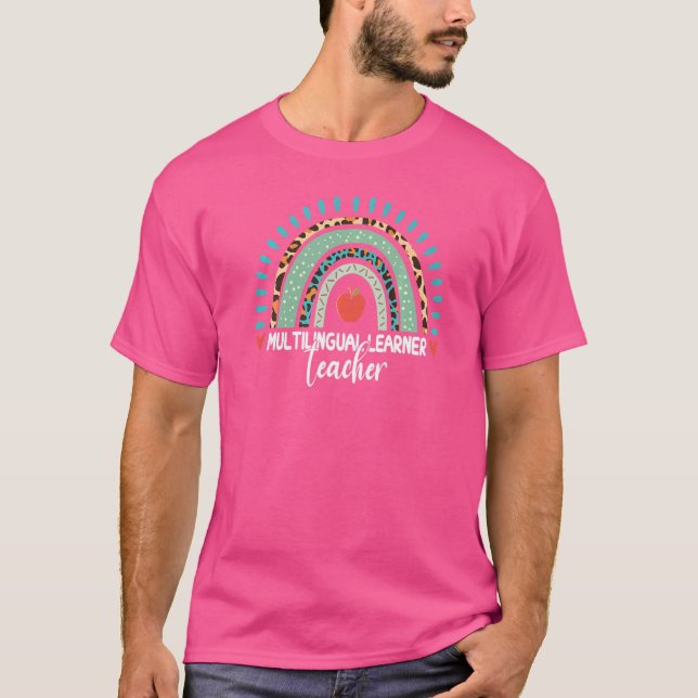 Camiseta Professor de Aprendiz Multilíngue Arco-íris Leopar (Frente)