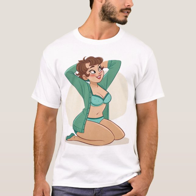 Camiseta Professor de Cartoons Flirty - Design de Arte Pop. (Frente)