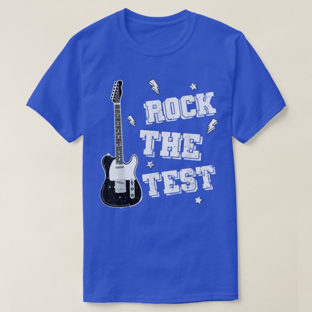 Camiseta Professor de Dia de Teste Rock the Test Guitar Tea (Frente do Design)