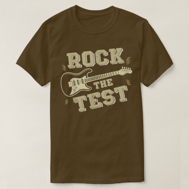 Camiseta Professor de Dia de Teste Rock the Test Guitar Tea (Frente do Design)