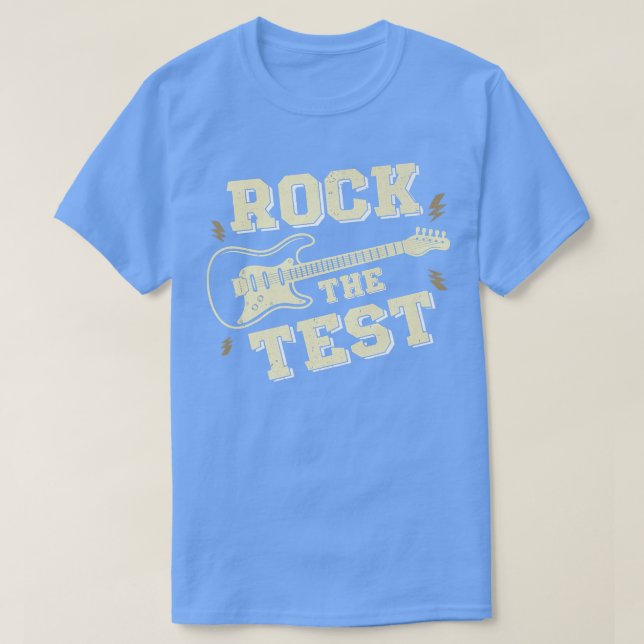 Camiseta Professor de Dia de Teste Rock the Test Guitar Tea (Frente do Design)