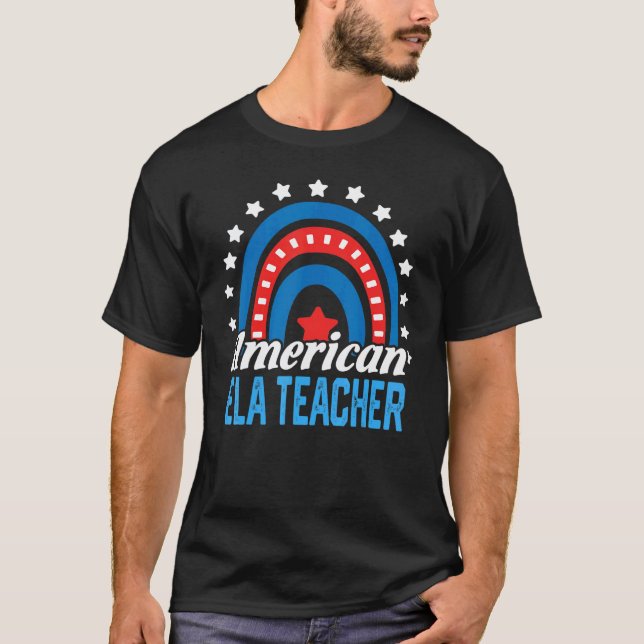 Camiseta Professor de ELA Americano Arco-íris Bandeira dos  (Frente)