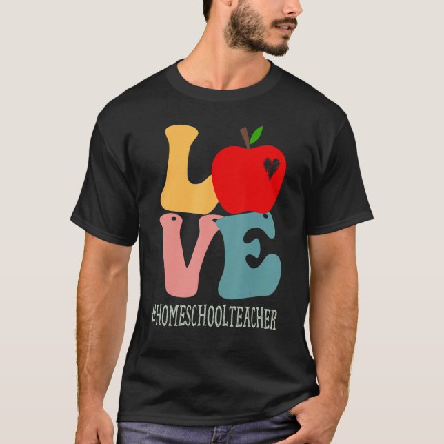 Camiseta Professor de Ensino Domiciliar Amor Maçã Groovy Fo (Frente)