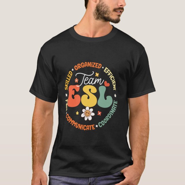 Camiseta Professor de Equipe ESL Inglês Como Tripulação de  (Frente)