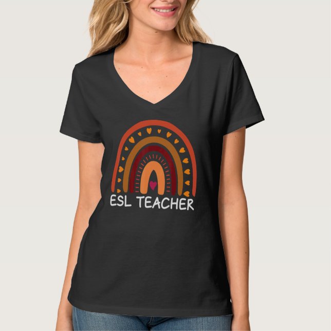 Camiseta Professor de ESL Boho Rainbow Apreciação de Volta  (Frente)