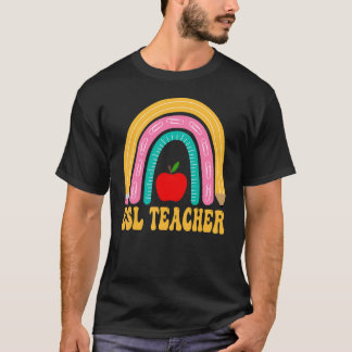 Camiseta Professor de ESL Lápis Arco-Íris Mulheres Volta às
