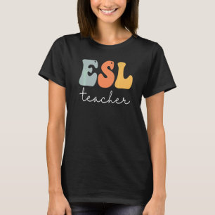 Camiseta Professor de ESL Retro Groovy Vintage Feliz Primei