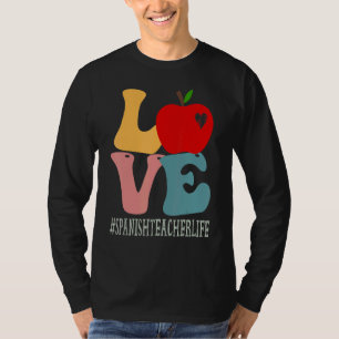 Camiseta Professor de Espanhol Ama Maçã Groovy Retro Fofo C