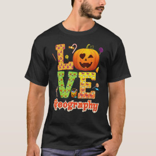 Camiseta Professor de Geografia Amor Abóbora Halloween Doce