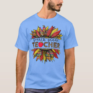 Camiseta Professor de girassol-leopardo do 4º ano de volta
