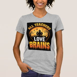 Camiseta Professor de Halloween Cérebros de Zumbi Terror Lu